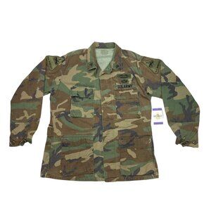 Vintage US ARMY Combat BDU Woodland Camo Field Jacket Shirt Ironside Patches